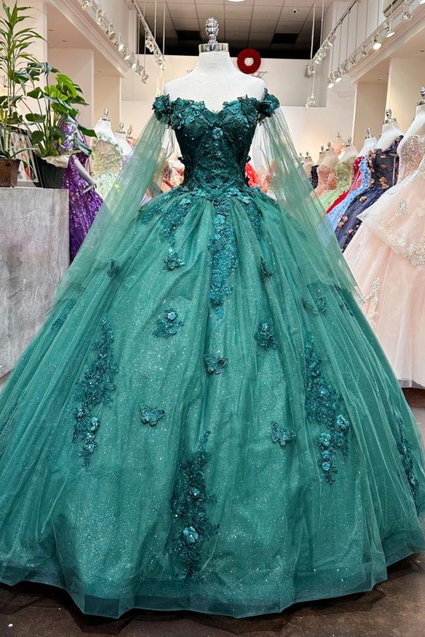 Long Sleeves 3D Flowers Quinceanera Dresses Appliqued evening dress         S5989