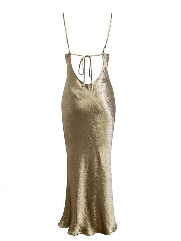 Elegant Mermaid Straps Gold Maxi Dress 21th Birthday Outfits       S6070