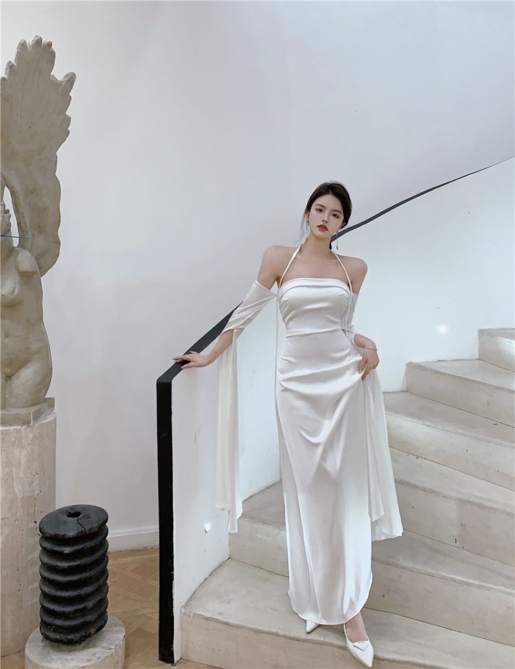 White evening gown for women elegant stunning off-shoulder dress     S5782