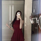 A line Scoop Sleeveless Burgundy Long Prom Dress        S6108