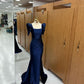 Blue Long Mermaid Prom Dress with Bubble Sleeves and Square Neckline Slit      S5963