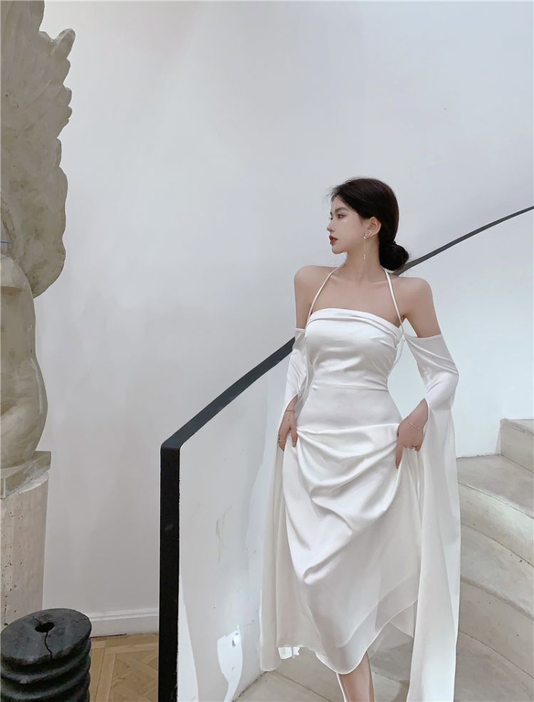 White evening gown for women elegant stunning off-shoulder dress     S5782