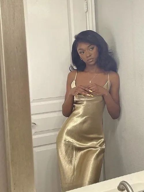 Elegant Mermaid Straps Gold Maxi Dress 21th Birthday Outfits       S6070