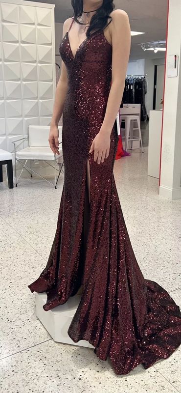 Mermaid Burgundy Sequin Floor Length Prom Dress 22th Birthday Outfit       S6219