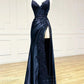 V Neck Spaghetti Strap Sleeveless Long Split Prom Dress      S6459