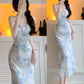Floral suspender dress for women long party dress     S5793