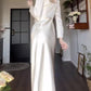 White prom dress long-sleeved engagement dress satin birthday dress    S5936