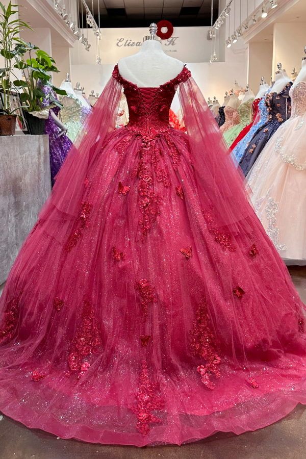 Long Sleeves 3D Flowers Quinceanera Dresses Appliqued evening dress         S5989