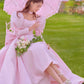 Elegant pink satin puff sleeve dress with ribbons pink Evening Dresses          S6488