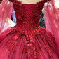 Long Sleeves 3D Flowers Quinceanera Dresses Appliqued evening dress         S5989