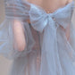 Blue Tulle Long Prom Dress, Beautiful Long Sleeve Tulle Evening Dress        S6283