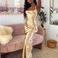 Elegant Mermaid Straps Gold Maxi Dress 21th Birthday Outfits       S6070