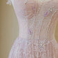 Light Pink Round Neckline Lace Long Prom Dress, A-line Pink Floor Length Party Dress        S6340