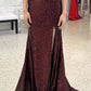 Mermaid Burgundy Sequin Floor Length Prom Dress 22th Birthday Outfit       S6219