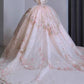 Pink Wedding Dresses Strapless Long Beading Princess Bridal Gowns        S5965