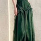 Green party dress women's ruffled long evening gown       S5979