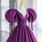 Satin Short Sleeves Long Party Dress, V-neckline Prom Dress Long Evening Dress       S6516