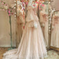 Princess Pink tulle Ruffles Long Prom Dress,Wedding Gown with Bubble Sleeves     S6354