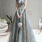 Prom Dress A Line Sleeveless Floor Length Jewel Neck Lace Appliqued Formal Occasion Dresses         S5966