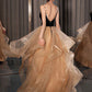 Champagne tulle long prom dress, champagne evening dress         S5968