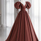 Satin Short Sleeves Long Party Dress, V-neckline Prom Dress Long Evening Dress       S6516