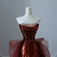 Glam Wine Red Sequins And Tulle Long Party Dress, Wine Red Evening Dress Prom Dress    S6443