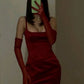 Red Simple Prom Dress Long Formal Dress With Gloves And Split        S6182