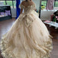 Champagne Quinceanera Dresses Ball Gown Off The Shoulder Sparkly Floral Sweet 16 Dresses     S6084