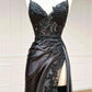 V Neck Spaghetti Strap Sleeveless Long Split Prom Dress      S6459