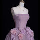 Tulle Prom Dress with Flowers Purple Long Prom Dresses Birthday Outfits       S6547