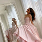 Simple A line Spaghetti Straps Pink Satin Prom Dresses Tea Length Birthday Dress      S6107