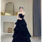 Black Long Strapless Satin Prom Dress Long Formal Evening Dresses     S3508