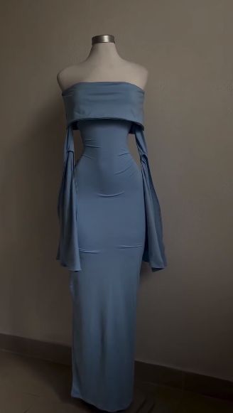 Modest Sheath Strapless Blue Long Sleeves Prom Dress Evening Dresses        S6271