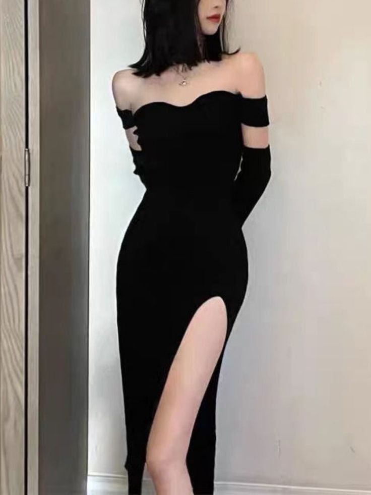 Sexy Off Shoulder Black Prom Dresses Long Evening Party Dress      S6435