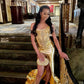 Sexy Gold Mermaid Prom Dress Elegant Shiny Diamond Applique High Split Black Girls Birthday Party Formal Dresses            S6228