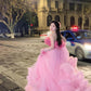 Cute Tulle Pink Long Prom Dress, A-Line Evening Party Dress     S6367