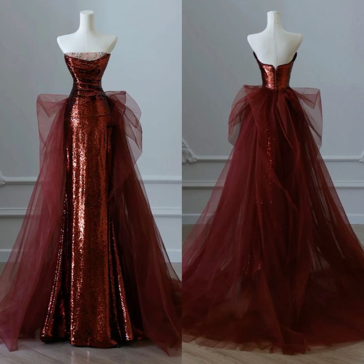 Glam Wine Red Sequins And Tulle Long Party Dress, Wine Red Evening Dress Prom Dress    S6443