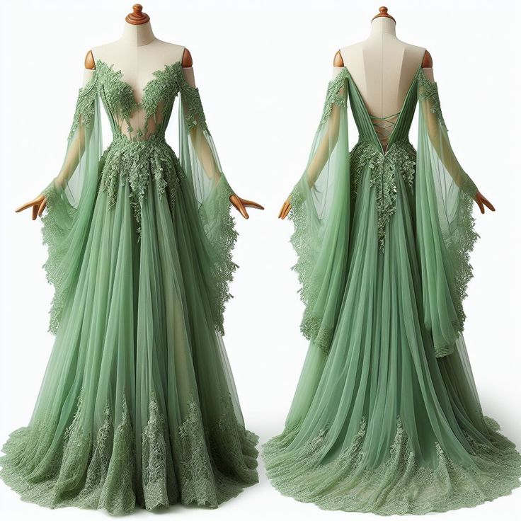 Green Tulle Off The Shoulder Lace Long Prom Dress        S6495