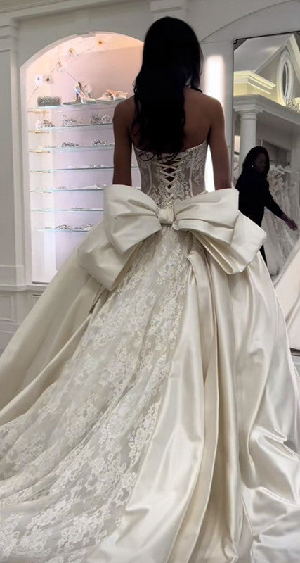 A Line Satin Long Wedding Dresses A Line Bridal Gown        S6406