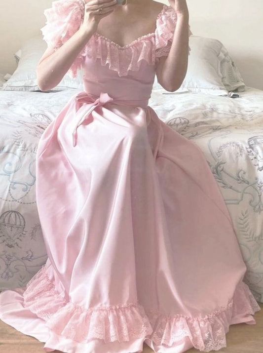 Vintage Pink Prom Dresses A-Line Off Shoulder Evening Party Gowns      S6293