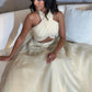 elegant halter ball gown sequined organza evening dress       S5959