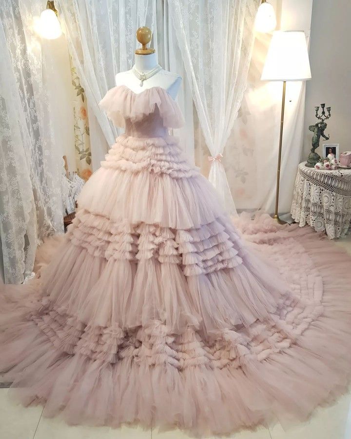 Lovely Pink Ruffles Prom Dresses Ball Gown Evening Gown        S6329