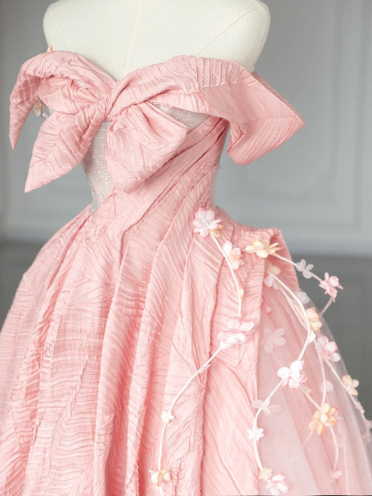 A Line Long Pink Evening Gown Princess Dress Prom Ball Gown       S6560