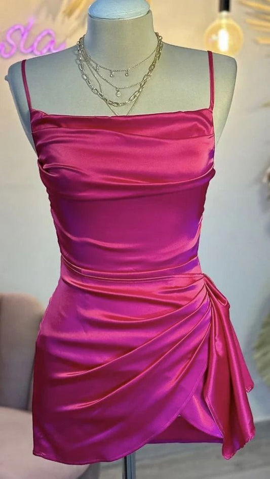 Spaghetti Straps Fuchsia Mini Homecoming Dresses        S6276