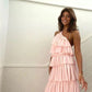 Pink Halter Layer Elegant Long Party Dress    S6479