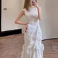 Simple Sheath Long White Prom Dresses      S6067