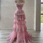 Elegant A Line Pink Tulle Long Prom Dress, Evening Dress       S6521