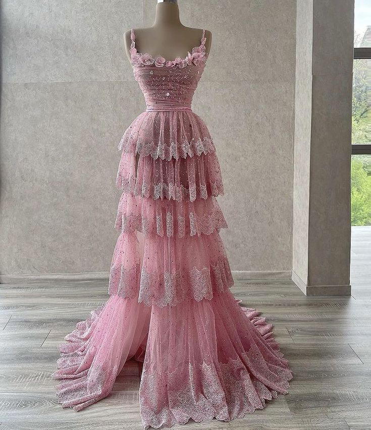 Elegant A Line Pink Tulle Long Prom Dress, Evening Dress       S6521