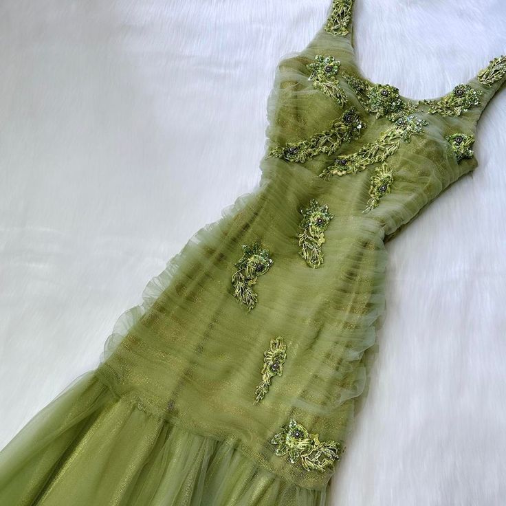 Green Straps Long Formal Party Dress Tulle Long Prom Dress       S5919