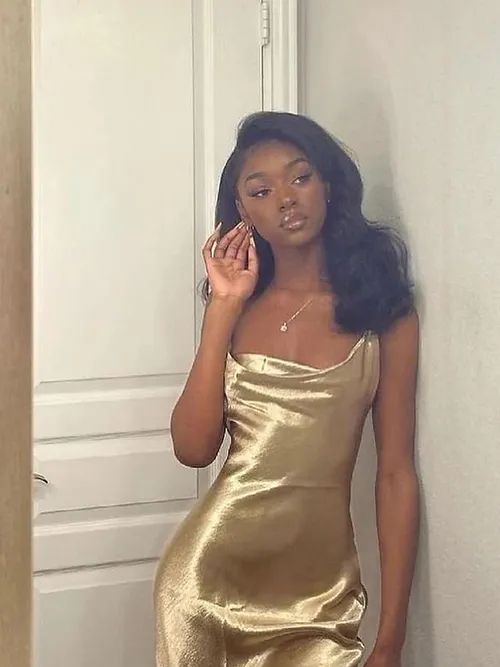 Elegant Mermaid Straps Gold Maxi Dress 21th Birthday Outfits       S6070